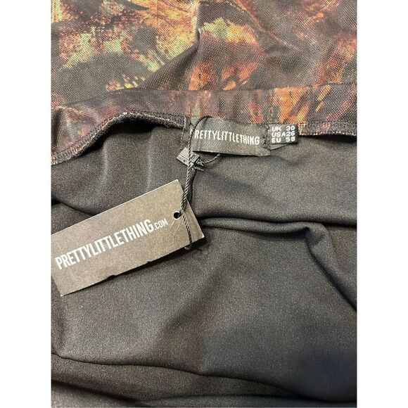 PRETTY LITTLE THING Plus Multi Printed Lettuce Hem Mesh Bodycon Skirt Size 26 - Picture 5 of 8